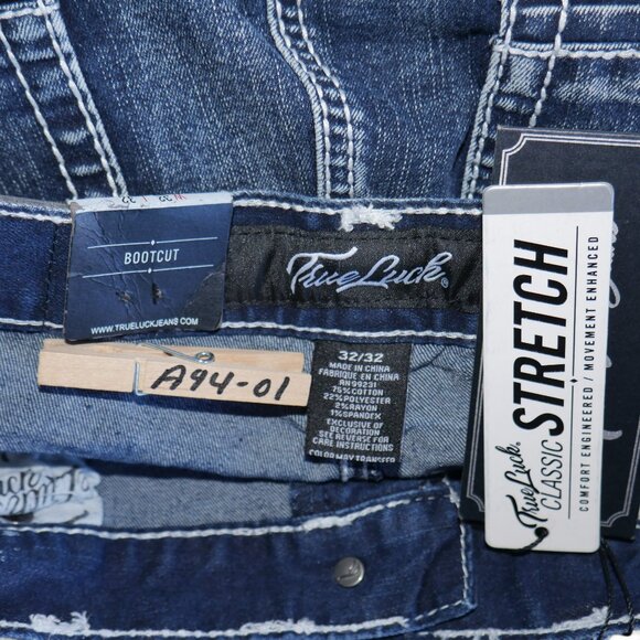 True Luck Bootcut Jeans Men's Size 32x32 Dark Wash Denim Thick Stitch BKE NWT - Picture 7 of 7